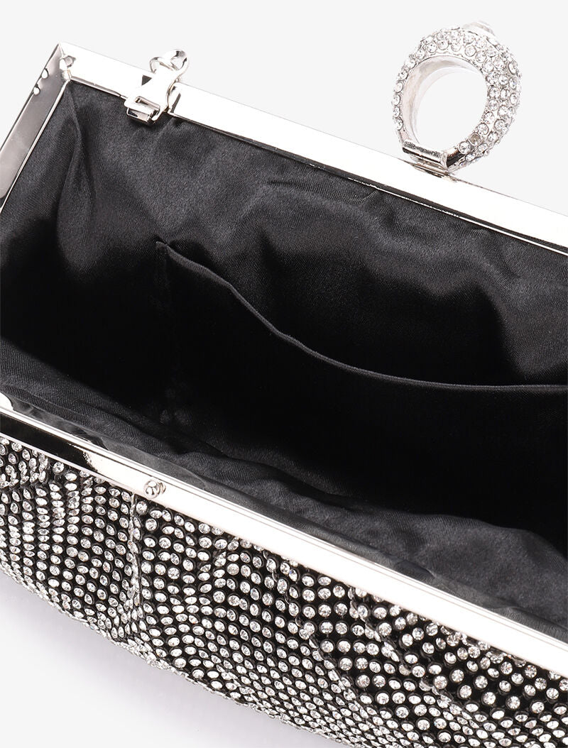 Pochette style bourse à strass et fermoir bague - Noir - 4
