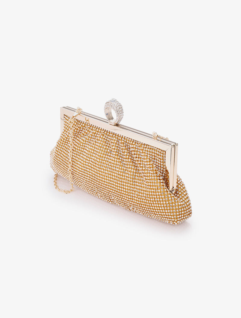 Pochette style bourse à strass et fermoir bague - Or - 2