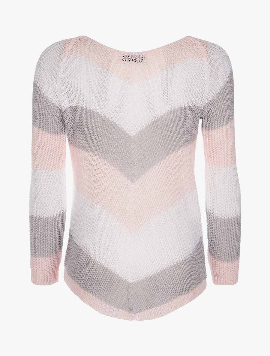 Pull tricolore fin - rose - 2