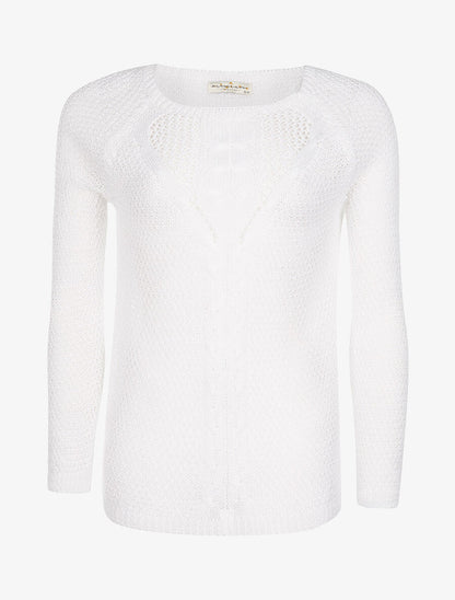 Pull uni maille ajourée - blanc - 1