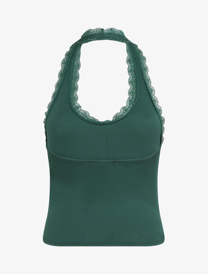 Top slim dos nu et dentelle - Vert foncé - 2