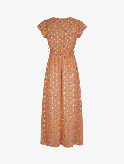 Robe longue cintrée imprimé roses irisées - Orange - 2
