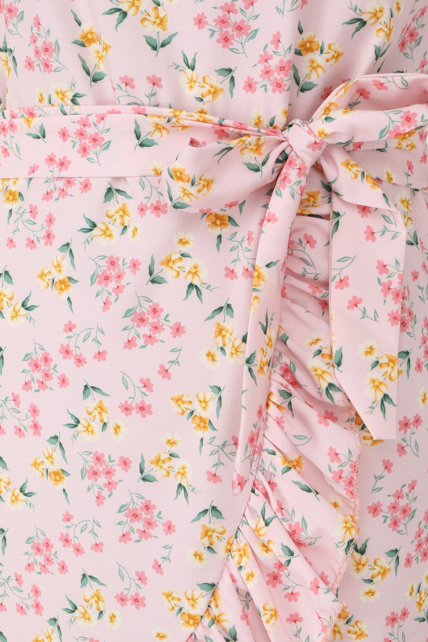 Robe imprimé fleurs des champs à bords volantées style portefeuille - Rose pâle - 3