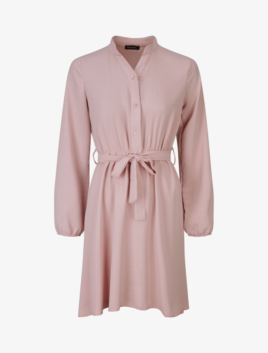 Robe patineuse à col tunisien - Rose - 4