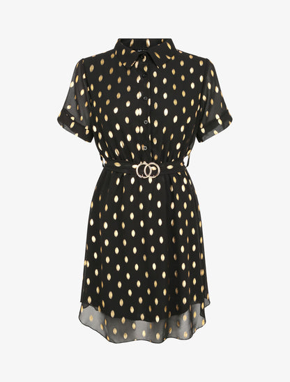 Robe patineuse courte imprimé pois irisés - Noir - 4