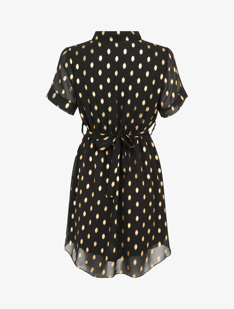 Robe patineuse courte imprimé pois irisés - Noir - 2