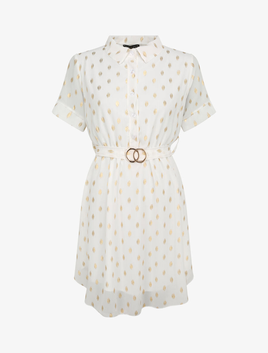 Robe patineuse courte imprimé pois irisés - Blanc - 4