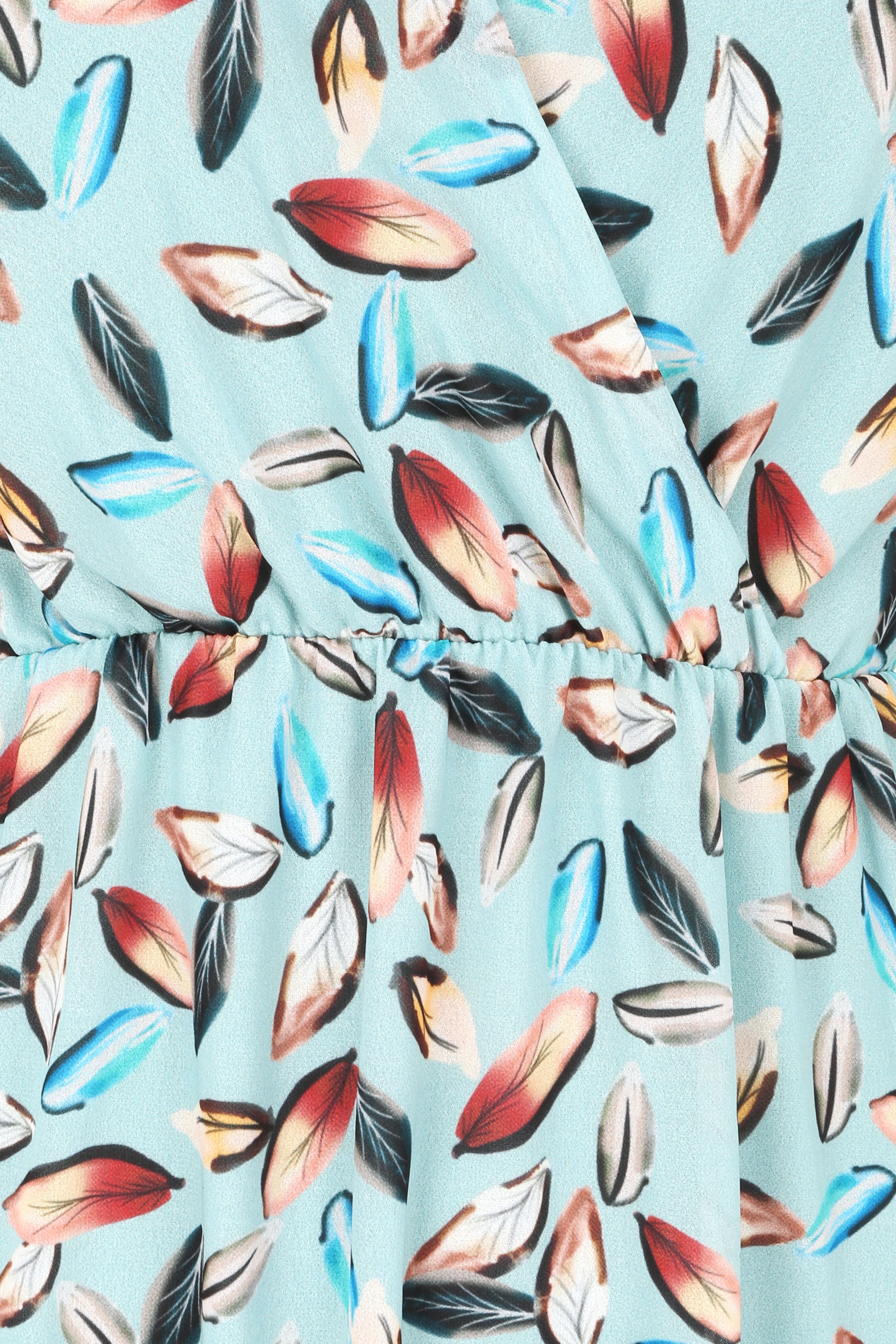 Robe imprimé feuilles à bretelles à détail noeud - Bleu ciel - 3