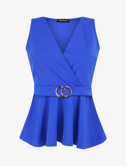 Top péplum à ceinture décorative - Bleu électrique - 4