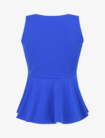 Top péplum à ceinture décorative - Bleu électrique - 2