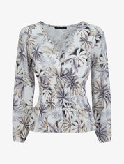Top élastiqué imprimé tropical - Noir - 1