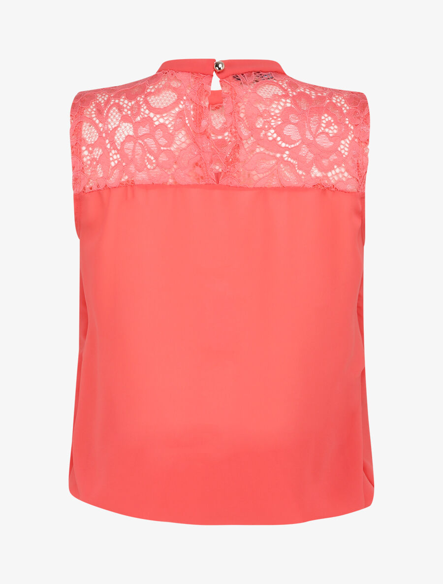 Top boule en voile à épaules en dentelle - Corail - 2