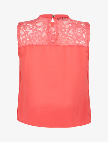 Top boule en voile à épaules en dentelle - Corail - 2
