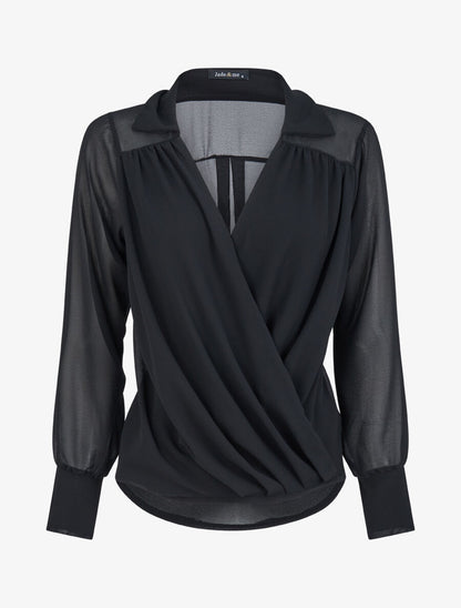 Blouse droite unie drapée - Noir - 5