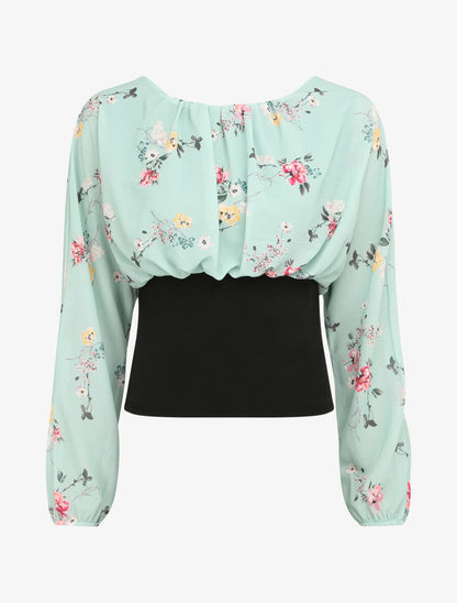Top boule à imprimé bouquet champêtre - Vert d&