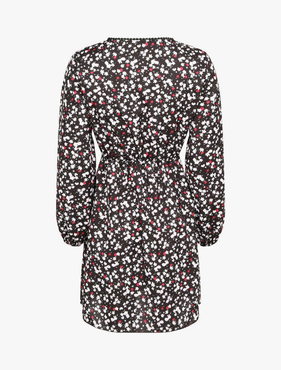 Robe imprimé fleurs de cerisier à détail crochet - Noir - 2