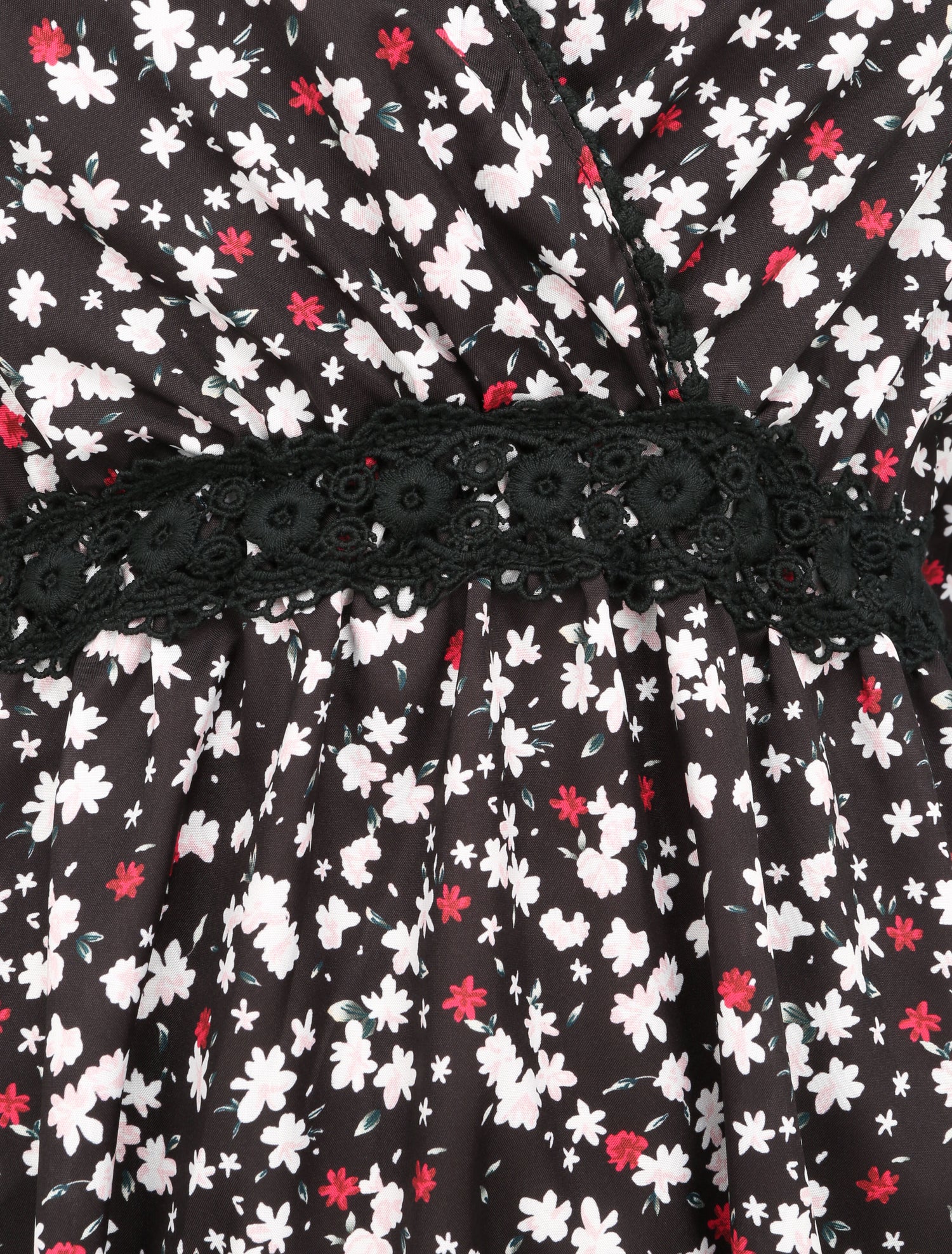 Robe imprimé fleurs de cerisier à détail crochet - Noir - 3
