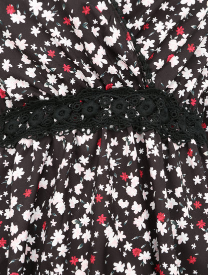 Robe imprimé fleurs de cerisier à détail crochet - Noir - 3