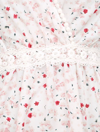 Robe imprimé fleurs de cerisier à détail crochet - Blanc - 3