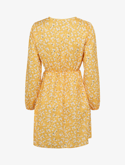 Robe imprimé fleurs de cerisier à détail crochet - Jaune - 2