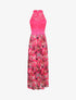 Robe longue imprimé fleurs baroques et buste en dentelle - Fuchsia - 1