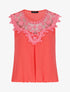 Top coupe boule à col en crochet et mesh - Corail - 1