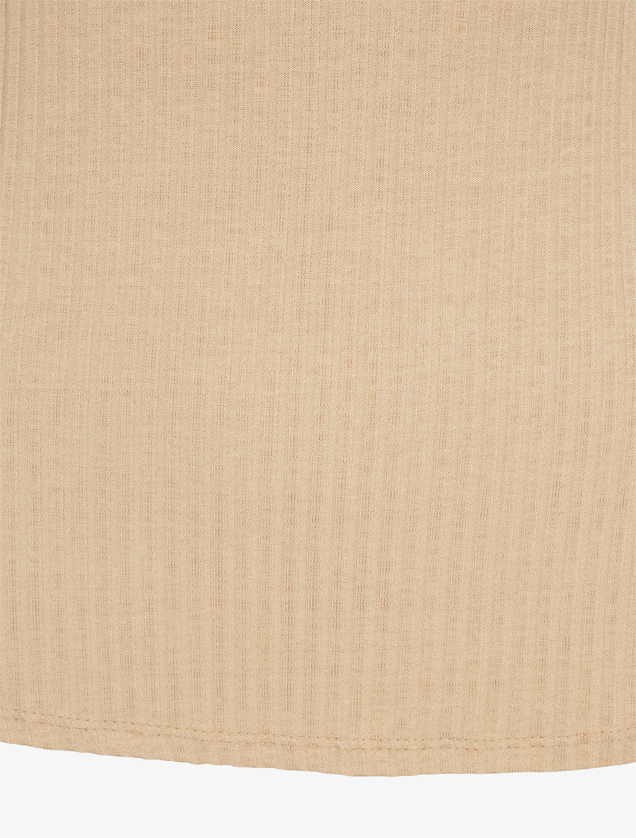 Débardeur droit côtelé à col dentelle - Beige - 3