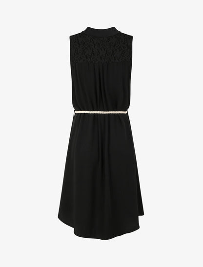 Robe chemise mi-longue unie sans manches - Noir - 2