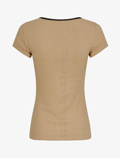 T-shirt slim uni côtelé - Beige - 2