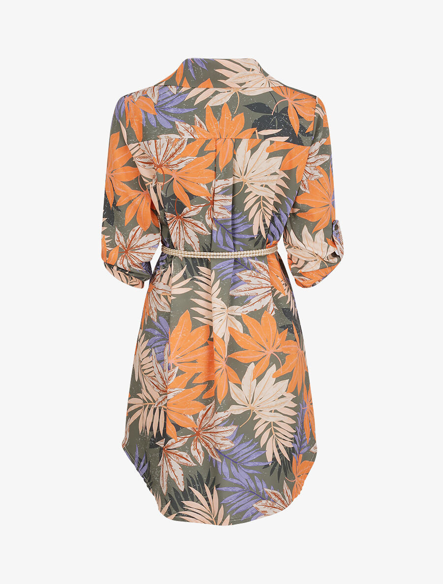 Robe chemise droite imprimé tropical - Vert olive - 2