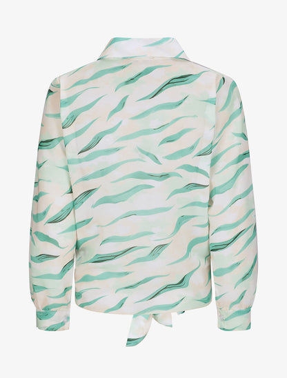 Chemise droite à nouer imprimé tigré stylisé - Écru - 2
