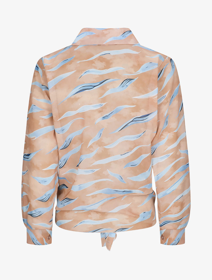 Chemise droite à nouer imprimé tigré stylisé - Camel - 2