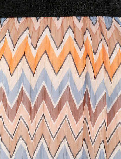 Jupe plissée mi-longue évasée imprimé zig zag - Camel - 3