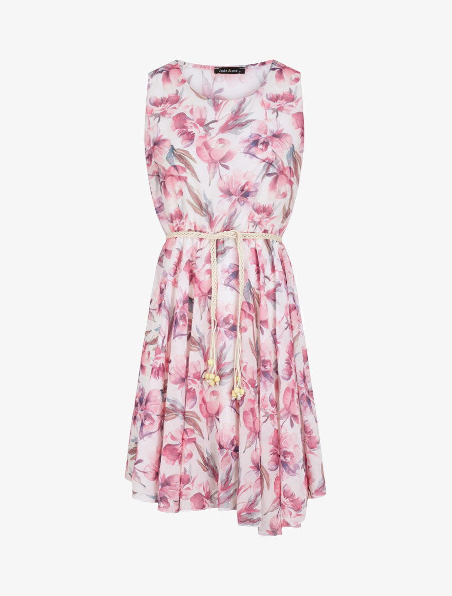 Robe patineuse sans manches imprimé fleurs romantiques - Blanc - 4