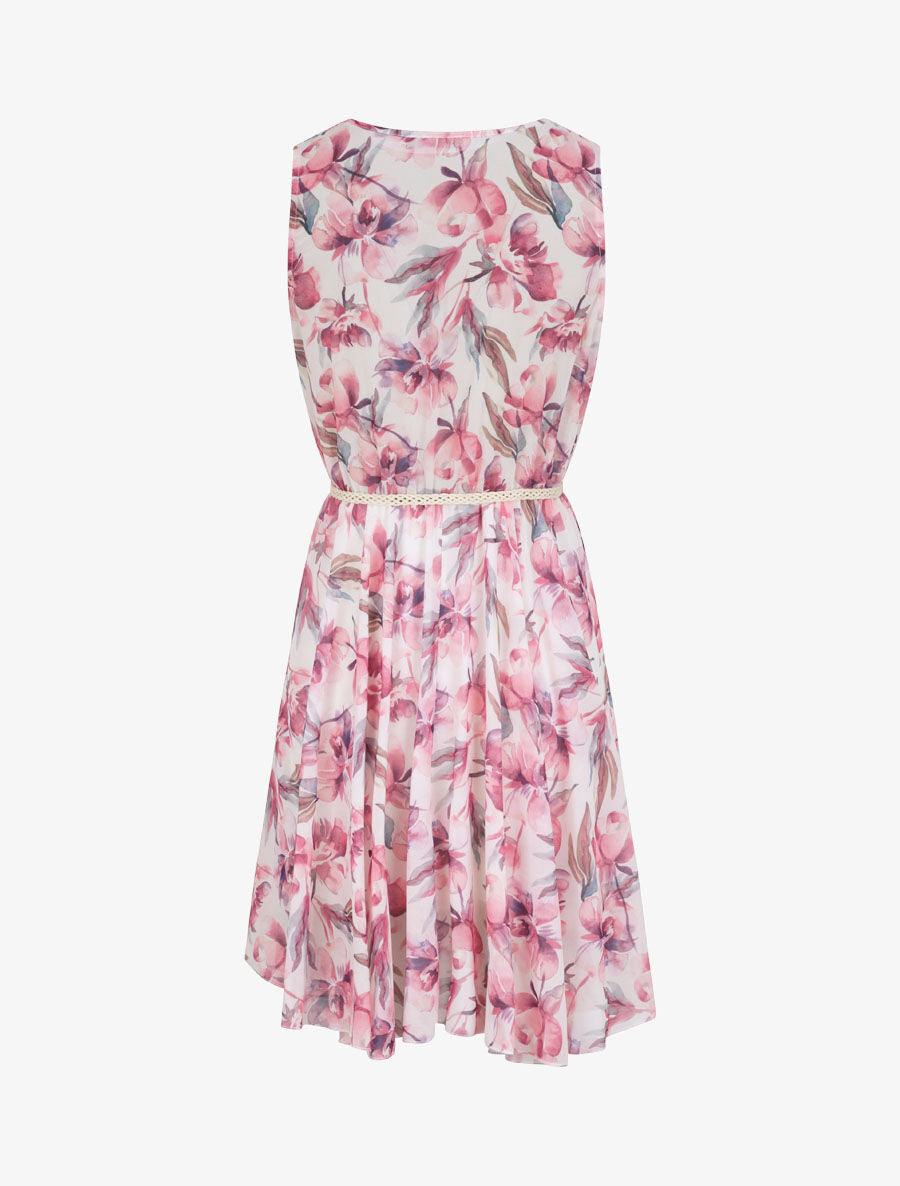 Robe patineuse sans manches imprimé fleurs romantiques - Blanc - 2
