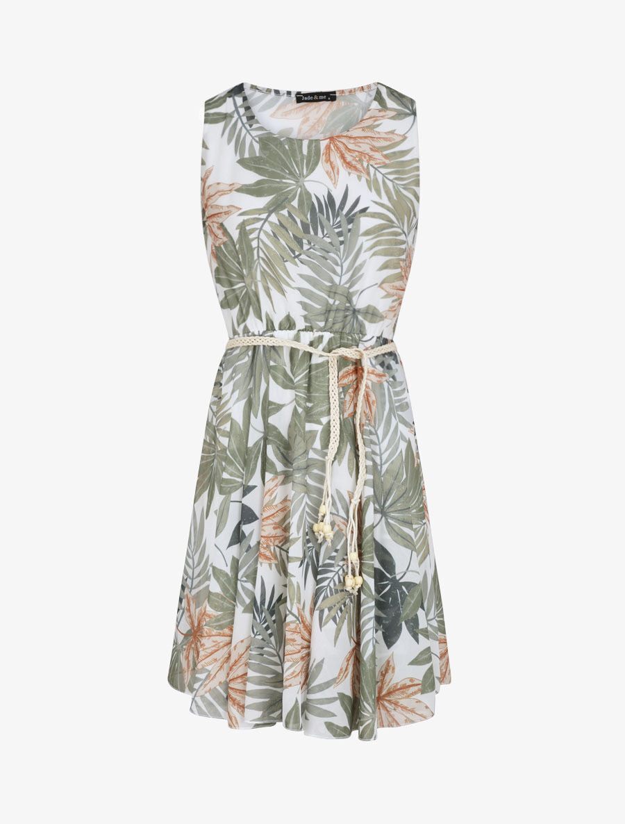 Robe patineuse sans manches imprimé tropical - Blanc - 1