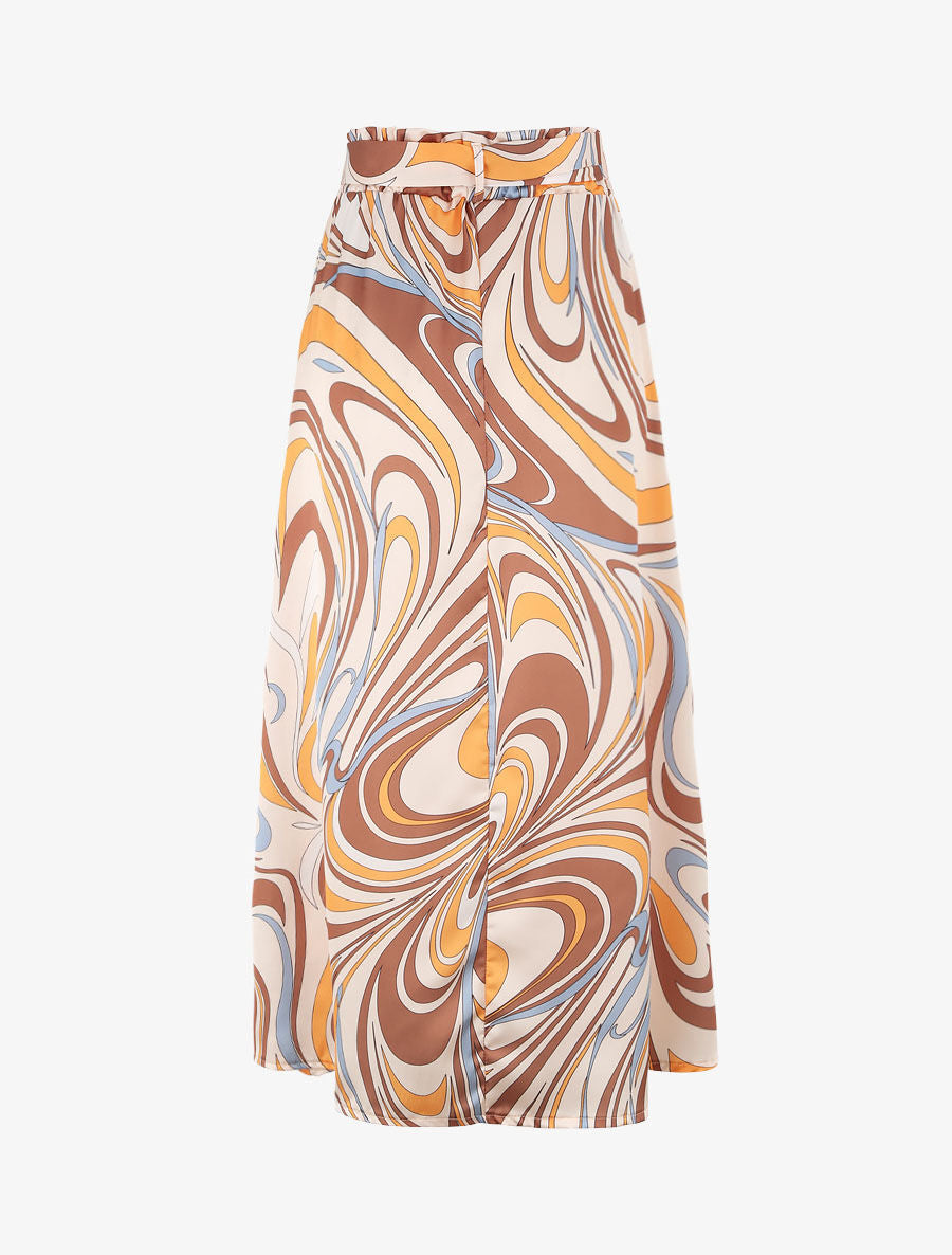 Jupe longue satinée imprimé swirly - Beige - 2