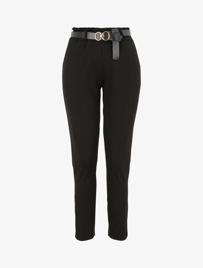 Pantalon droit uni à taille haute froncée - Noir - 1
