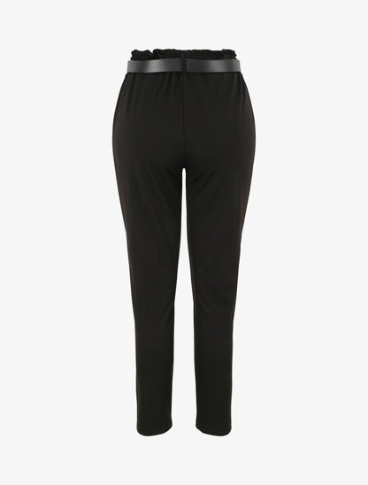 Pantalon droit uni à taille haute froncée - Noir - 2