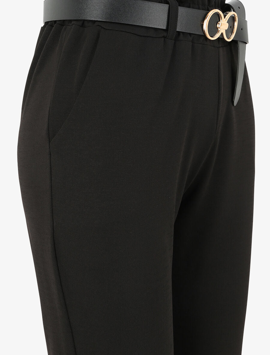 Pantalon droit uni à taille haute froncée - Noir - 3