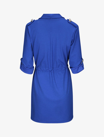 Veste droite mi-longue à col biseauté - Bleu électrique - 2