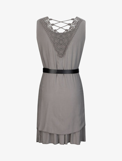 Robe courte droite à dos en crochet - Taupe - 2