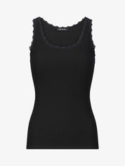 Débardeur slim uni à col rond dentelle - Noir - 1