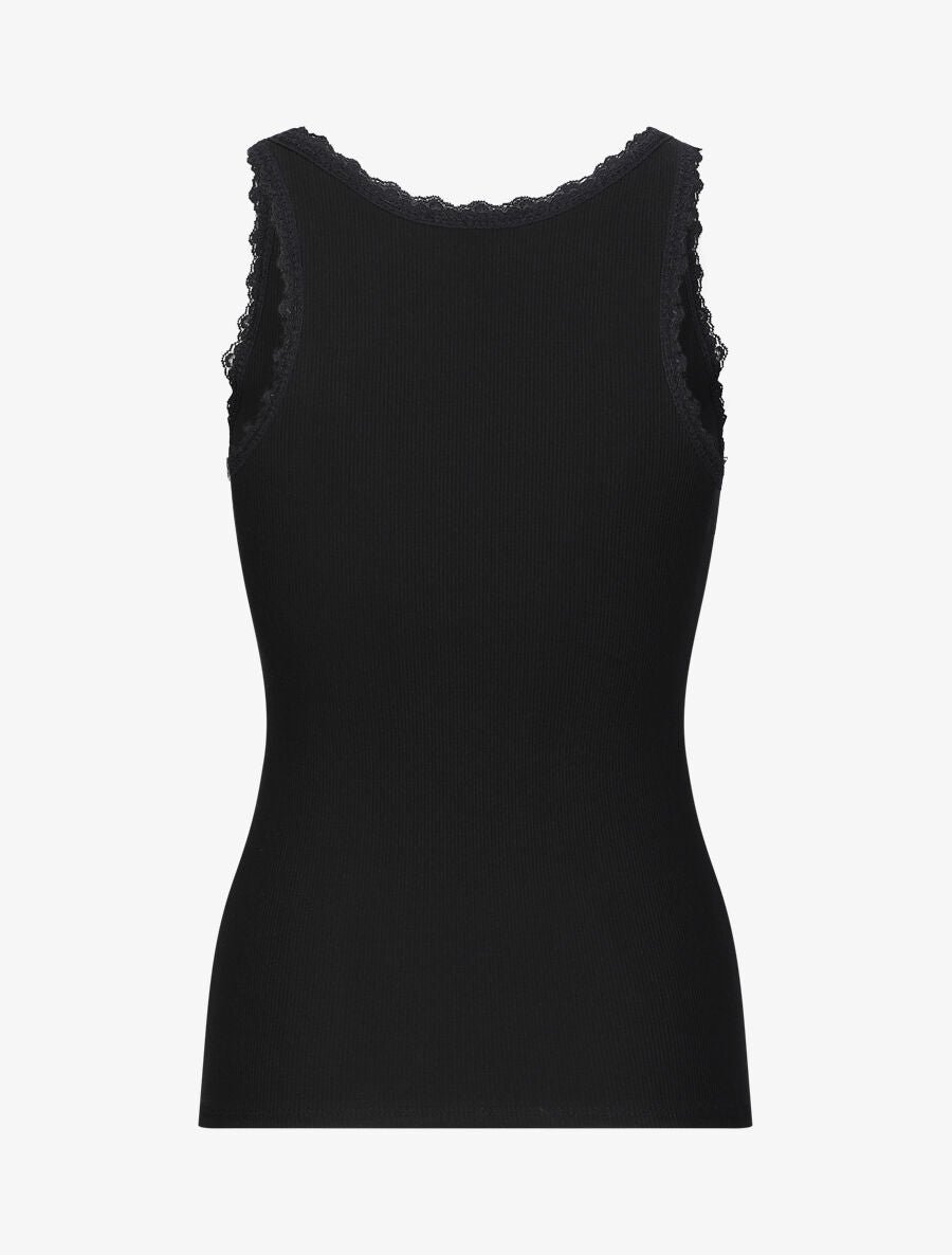 Débardeur slim uni à col rond dentelle - Noir - 2