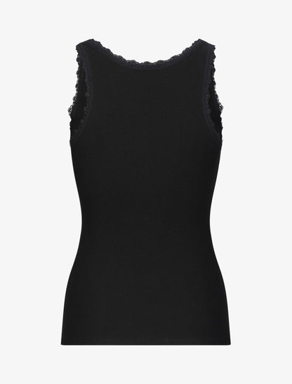 Débardeur slim uni à col rond dentelle - Noir - 2