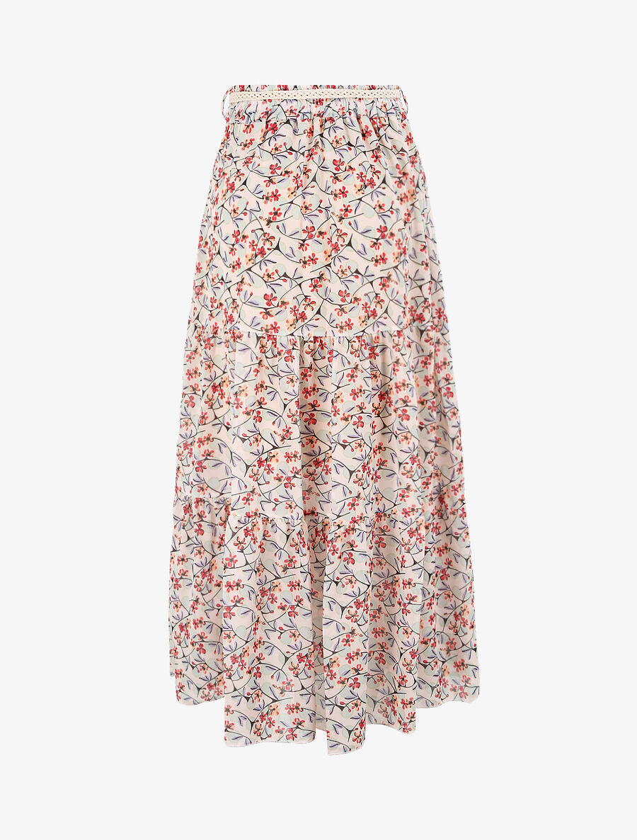 Jupe longue en voile imprimé fleurs et pois - Beige - 2