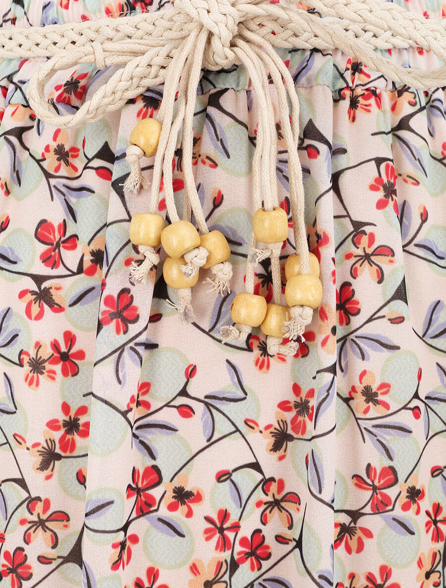 Jupe longue en voile imprimé fleurs et pois - Beige - 3