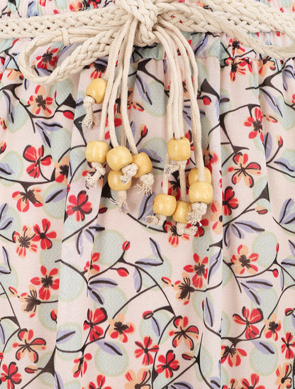 Jupe longue en voile imprimé fleurs et pois - Beige - 3