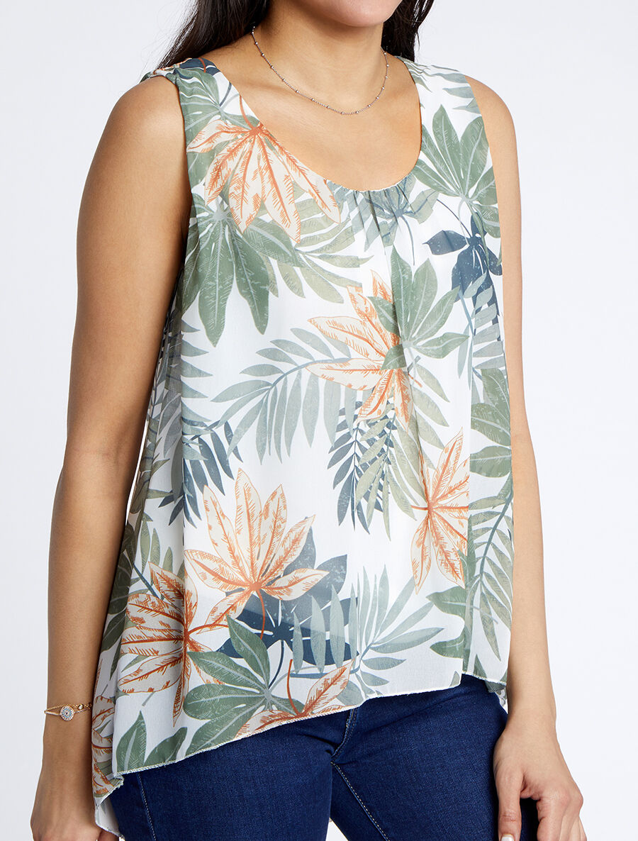 Top évasé sans manches imprimé feuilles d&