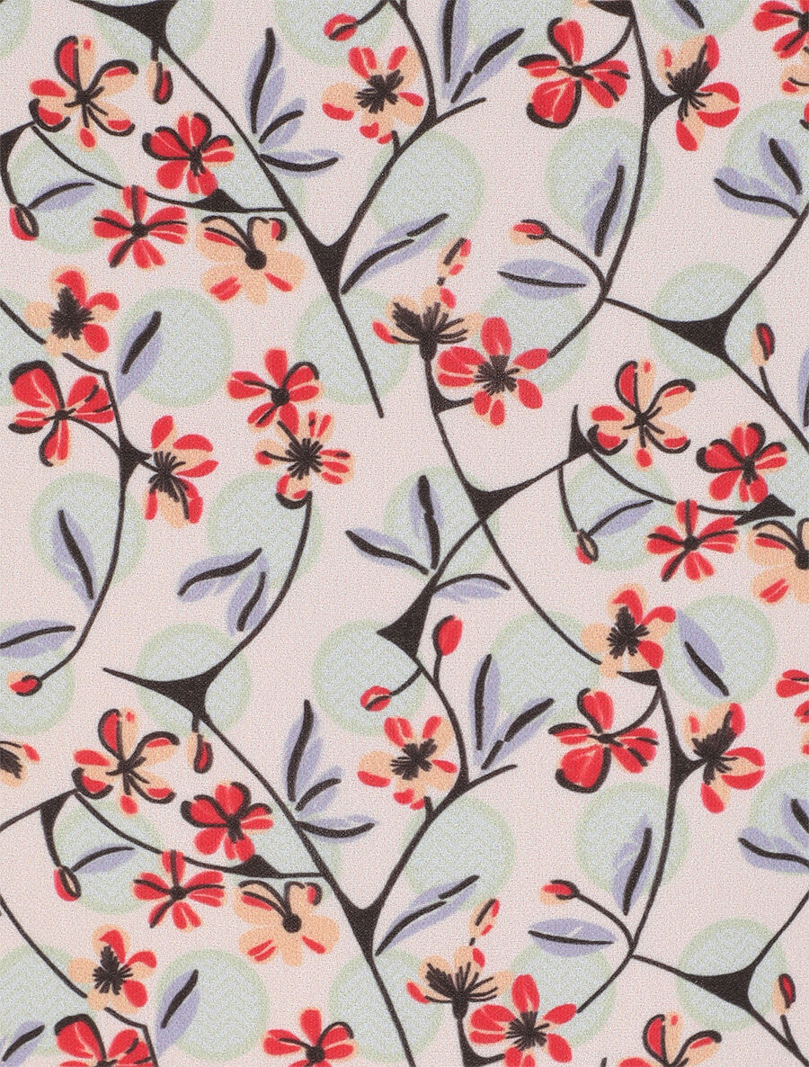 Top droit à manches volantées imprimé fleurs et pois - Beige - 3